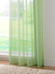 Elegant Plain Voile Curtain Panels PAIR with FREE Tie Backs 150cm x 229cm Lime