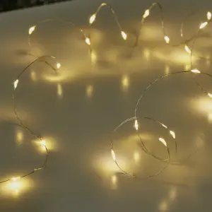 20 Warm white Copper wire LED With timer String lights Silver cable