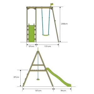 TP Toys Multiplay Green & Wood Swing & slide (L) 1890mm x (W) 2760mm