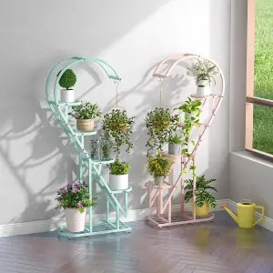 Costway 5 Tier Metal Plant Stand Heart-shaped Ladder Plant Shelf w/ Hanging Hook