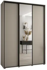 Dakota III Sleek Cashmere Sliding Door Wardrobe 1800mm H2350mm D600mm - Three Doors One Mirrored, Two Hanging Rails, Ten Shelves