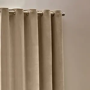 Yard Heavy Chenille Velvet Eyelet Curtains, Natural