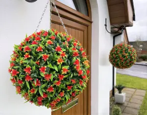 Best Artificial 38cm Orange Lily Hanging Basket Flower Topiary Ball - Suitable for Outdoor Use - Weather & Fade Resistant