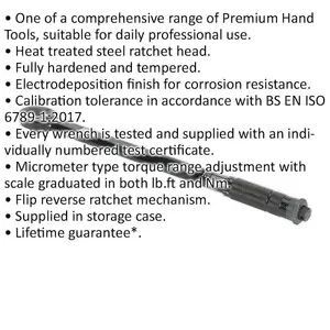 Precision Calibrated Micrometer Torque Wrench - 1/2 Inch Drive with Flip Reverse Mechanism