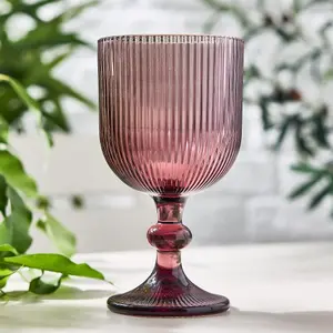 Set of 12 Vintage Luxury Pink Ribbed Drinking Wine Glass Wine Goblets 360ml