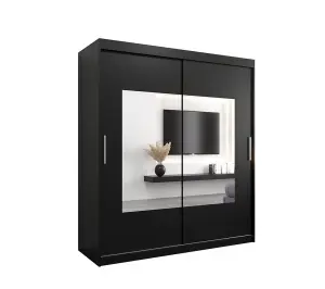 Torino Mirrored Sliding Door Wardrobe in Black Matt - Opulent Bedroom Furniture (H)2000mm  (W)1800mm x (D)620mm)