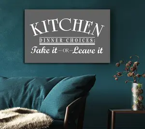 Kitchen Quote Dinner Choices Grey Canvas Print Wall Art - Medium 20 x 32 Inches