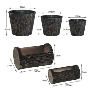 simpa 2PC Woodland Textured Trunk Style Plastic Planters 38cm (Dia)