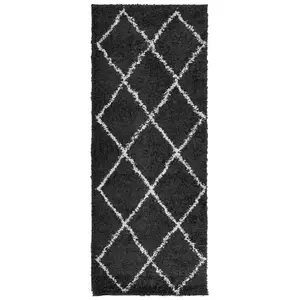 Shaggy Rug PAMPLONA High Pile Modern Black and Cream 80x200 cm