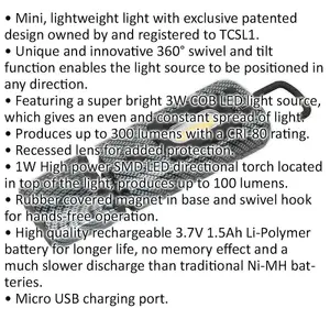 Swivel Inspection Light - 3W COB & 1W SMD LED - Rechargeable - Carbon Fibre