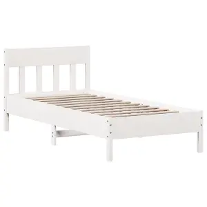 Berkfield Bed Frame without Mattress White 75x190 cm Small Single Solid Wood Pine