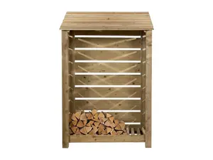 Slatted wooden log store W-119cm, H-180cm, D-88cm - natural (light green) finish