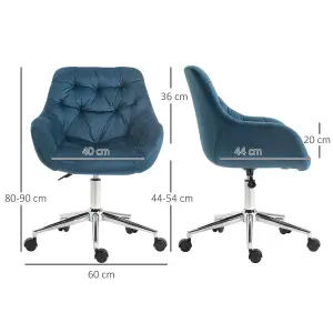 Vinsetto Velvet Home Office Chair Desk Chair with Adjustable Height, Blue