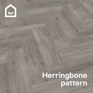 GoodHome Mambo Lulea Grey Natural Wood effect Synchronised Herringbone Click vinyl Planks, 2.24m²