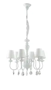 Luminosa ARTHUR 6 Light Chandeliers with Shades White, Fabric Lampshade 72x58cm