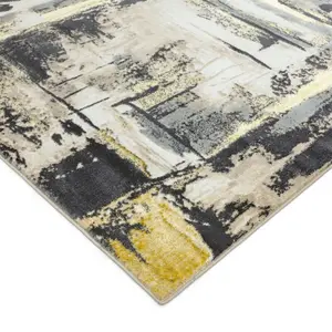 Yellow Modern Easy To Clean Abstract Rug For Dining Room Bedroom And Living Room-80cm X 150cm