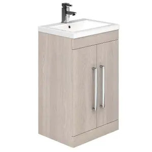 Novela 515mm Floorstanding Vanity Unit in Light Wood with Ceramic Basin