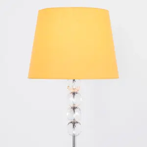 ValueLights Eleanor Modern Silver Chrome & Clear Acrylic Ball Floor Lamp with Mustard Tapered Shade