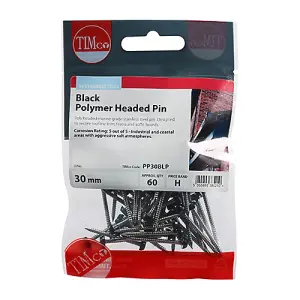 Timco - Polymer Headed Pins - Stainless Steel - Black (Size 30mm - 60 Pieces)