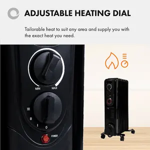 Devola Oil Filled Radiator 2000W 7 Fin Black Electric Portable Fan Heater Timer