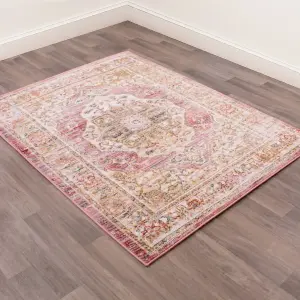 Terracotta Traditional Easy to Clean Abstract Floral Rug For Dining Room-160cm X 220cm