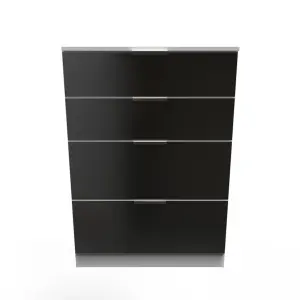 Poole 4 Drawer Deep Chest in Black Gloss & White (Ready Assembled)