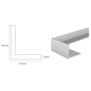 Pack of 3 - nielsen Aluminium L-Shaped Angle Profile, Natural Mill Finish, 2000x50x50mm, Thickness: 2mm, Length: 2m