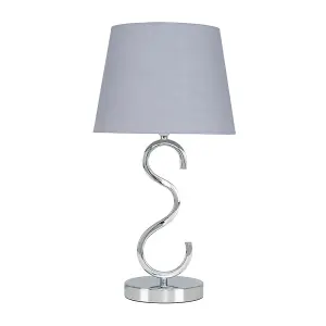 ValueLights Cabonna Sleek Design Chrome Touch Table Lamp with Grey Tapered Light Shade with 5w Dimmable LED Candle Bulb