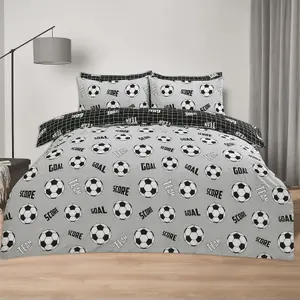 Football Duvet Cover Set Reversible Kids Bedding Quilt Pillowcase, Grey - Double