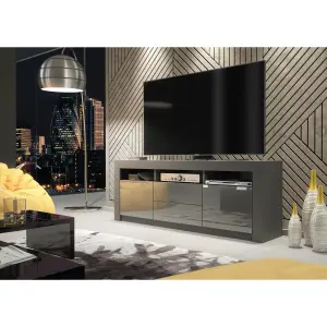 Modern TV Unit 160cm Dark Grey with High Gloss Doors - Creative Furniture