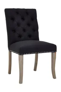 Premier Housewares Black Linen Dining Chair with Wooden Legs