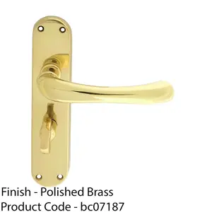 Rounded Smooth Bathroom Latch Door Handle - Polished Brass Lever On Backplate