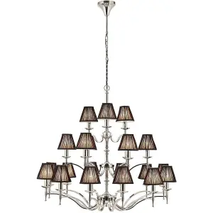 Avery Ceiling Pendant Chandelier Light 21 Lamp Bright Nickel & Black Pleat Shade