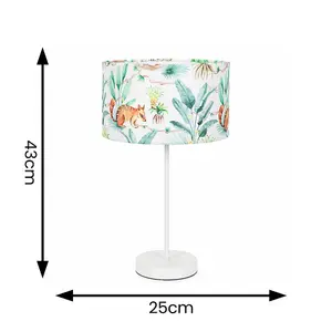 ValueLights Charles White Metal Single Stem Table Lamp with Jungle Lamp Shade and LED Bulb