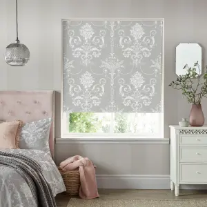 Laura Ashley Josette Corded Steel Grey Floral Sunshade Roller Blind (W)60cm (L)162cm