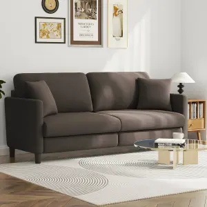 193cm Sofa Couch for Living Room,Comfy Teddy Fleece Loveseat Sofa,Extra Deep Seat Couches ,Neche Tool-Free, Brown