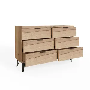 FWStyle 6 Drawer Chest Of Drawers Cracked Oak Fast Click Assembly