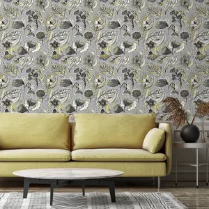 Galerie Pepper Felice Silver Shimmer Flocked Wild Flower Wallpaper