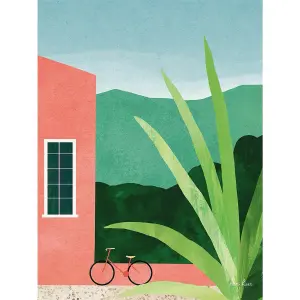 Henry Rivers Bicycle Canvas Print Pink/Green (40cm x 30cm)