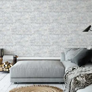 Light Blue Wallpaper Textured 3D Realistic Stone Wall Glitter Effect Erismann