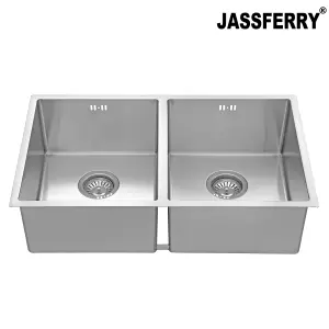 JASSFERRY Kitchen Sink Undermount Handmade 1.2mm Thickness Stainless Steel Double 2 Bowl, 745 X 440 mm