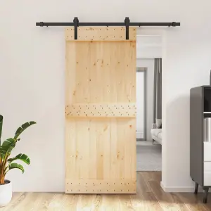 Berkfield Sliding Door with Hardware Set 90x210 cm Solid Wood Pine