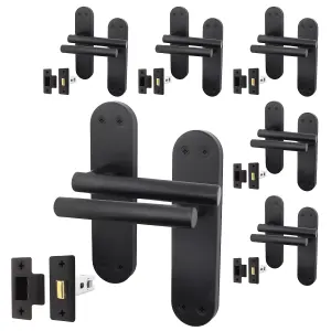 AFIT Matt Black Door Handle Latch Set - 6 Pairs of Internal Lever Latch T-Bar Handles on Backplate & Latches (64mm) - Olvera Range