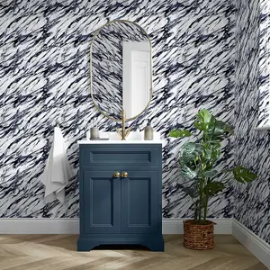 Modern Marble Wallpaper In Navy And Grey