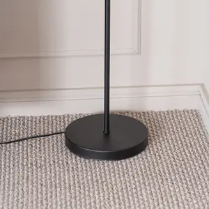 ValueLights Maya 3 Way Curved Arm Matt Black Floor Lamp for Living Room Lounge Hallway Light