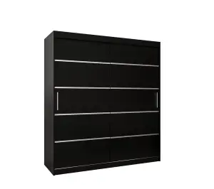 Verona 01 Contemporary 2 Sliding Door Wardrobe 9 Shelves 2 Rails Black Matt (H)2000mm (W)1800mm (D)620mm