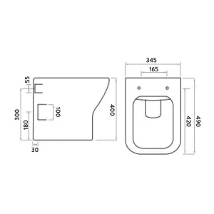 Square Back to Wall Toilet Pan with Soft Close Slim Seat and Concealed Cistern Square Black Flush Button