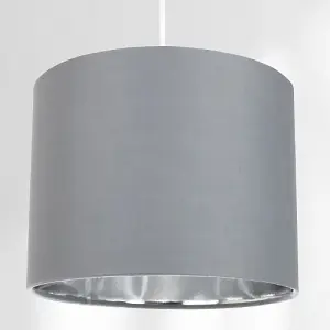 Contemporary Grey Cotton 10 Table/Pendant Lamp Shade with Shiny Silver Inner