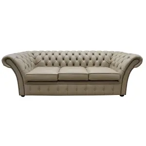 Chesterfield 3 Seater Sofa Shelly Pebble Real Leather In Balmoral Style