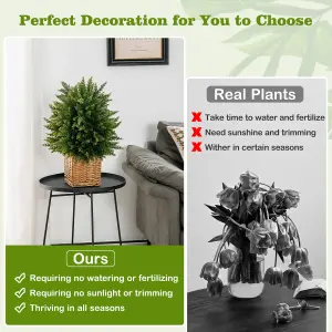 Costway Set of 2 50cm Artificial Cedar Topiary Ball Tree Faux Shrub Brush Potted Tree